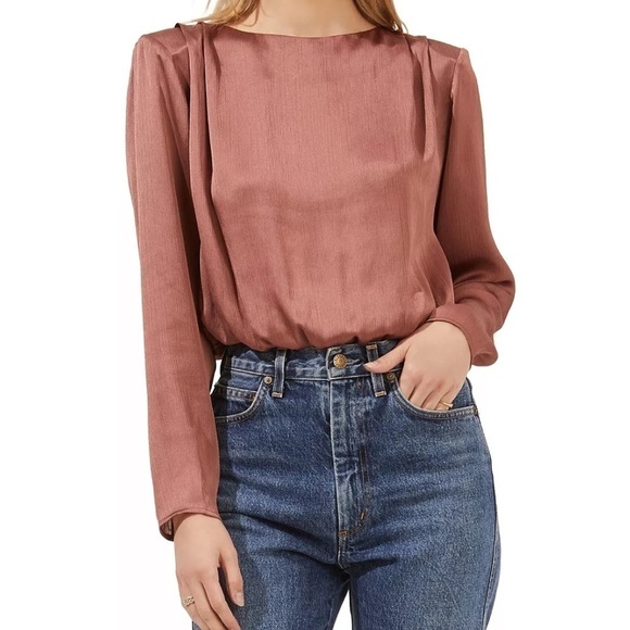 - ASTR THE LABEL Crawford Pleated-Shoulder Top dusty rose Large - Picture 2 of 5